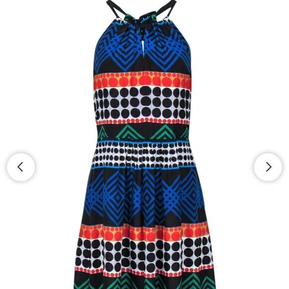 Trina Turk - Black & Multicolor Polka Dot & Geometric Print Fit & Flare Dress - Picture 1 of 5